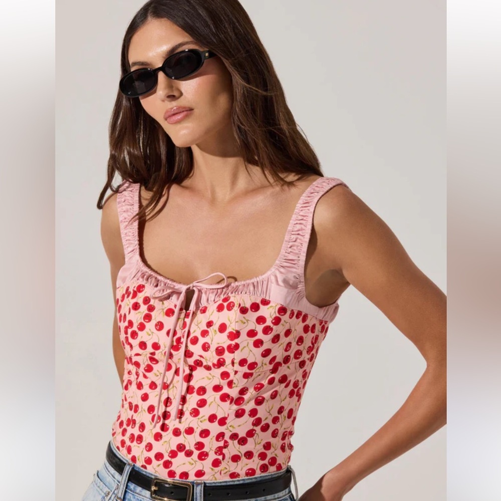 Astr Pink Cherry Print Top Tank